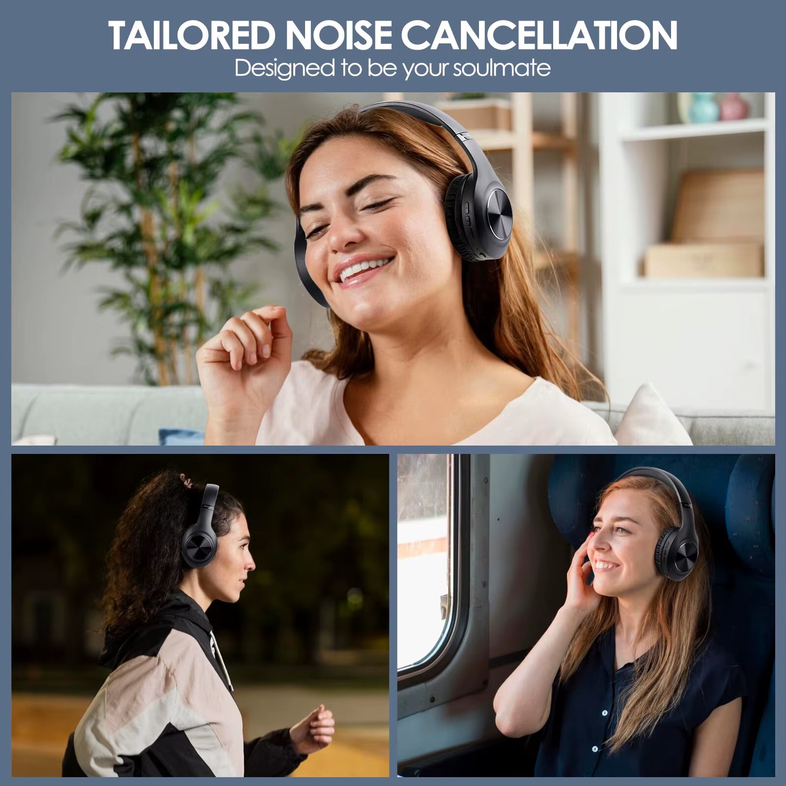 JH-ANC923 Active Noise Cancelling Wireless Headset Foldable Over-Ear Bluetooth Headphone with Mic Hi-Fi Stereo Deep Bass