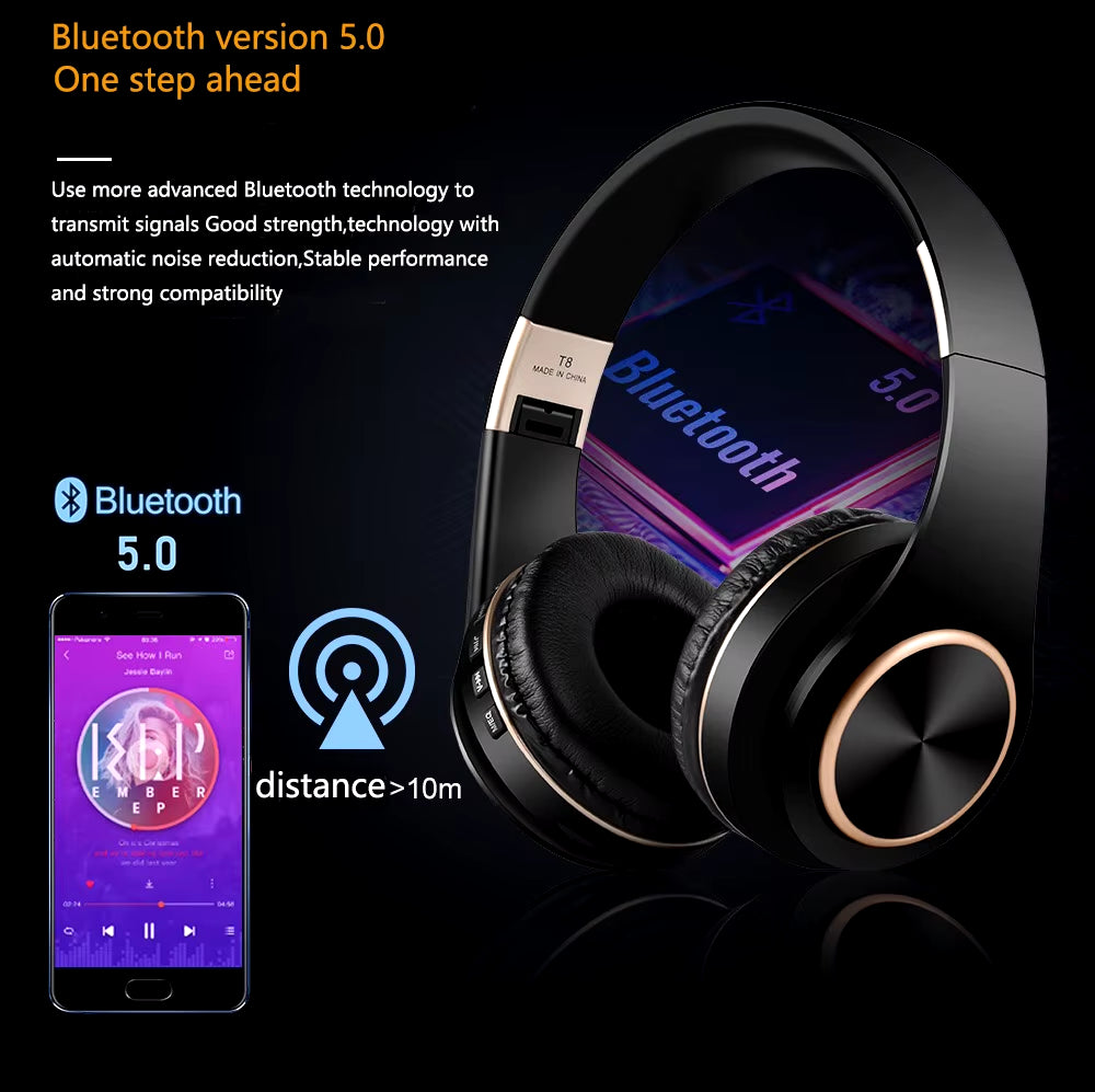 T8 Noise Canceling Headphones Blutooth Game Earphone Bluetooth Earbuds Foldable MP3 Gaming Headset Gamer Girl Wireless Headphone