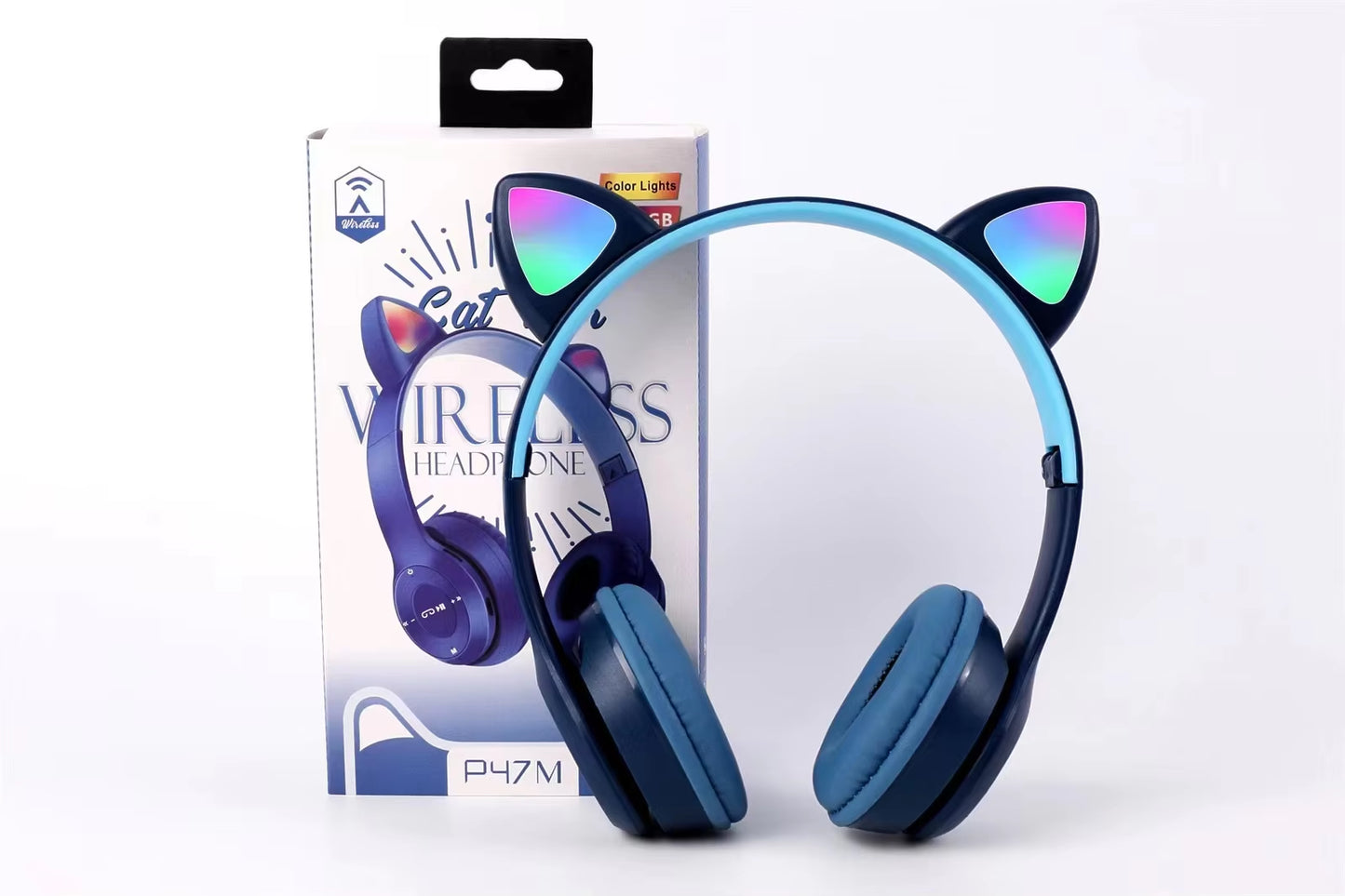 Wireless Headphones Cat Ear Bluetooth-Compatible Helmets Stereo Bass Over-Ear Headsets Sports Headphones for Kids and Adult